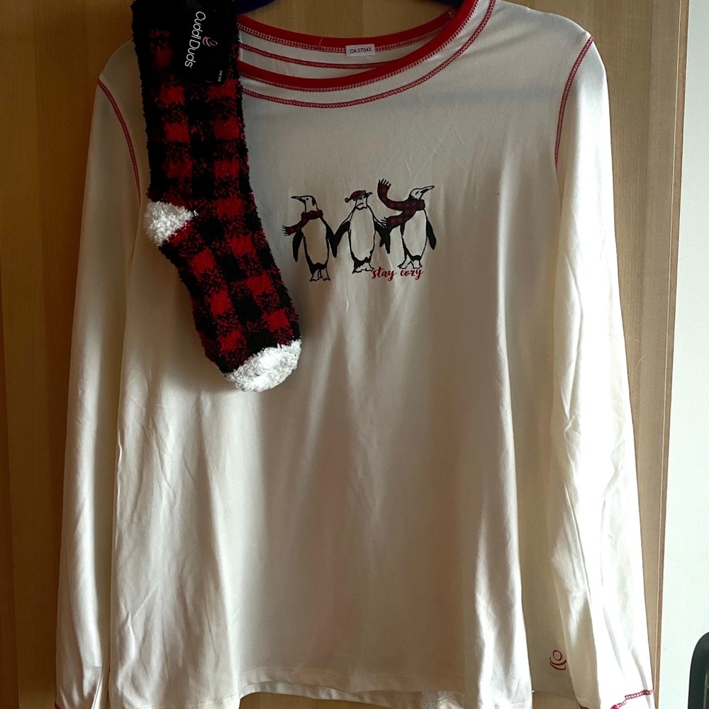 Christmas pajama shirt & fuzzy socks